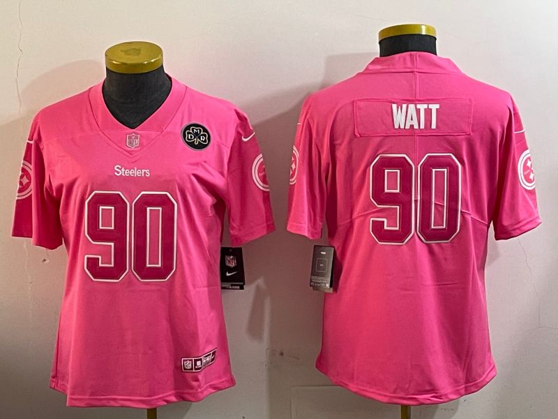 Women Pittsburgh Steelers #90 Watt Pink 2024 Nike Vapor Limited NFL Jersey style 2->youth mlb jersey->Youth Jersey